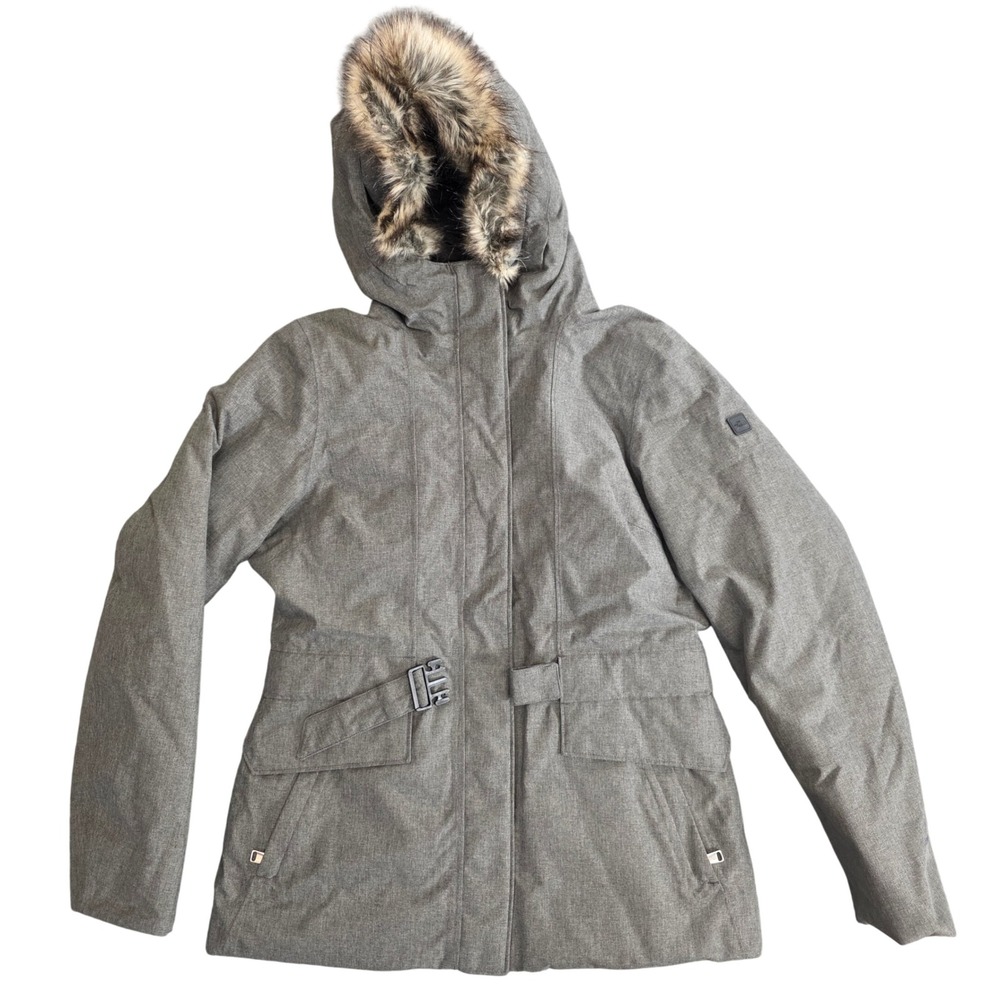 The North Face Dunagiri Jacket Womens Medium Hooded‎ Fur Trimmed Graphite Grey
